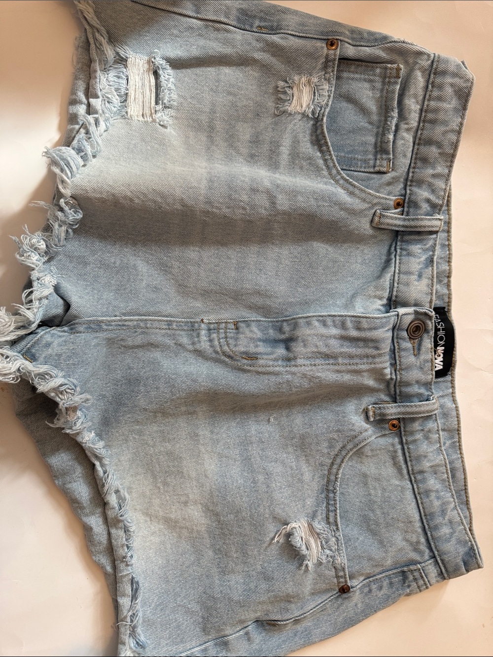 Fashion Nova Light Wash Frayed Distressed Denim Shorts